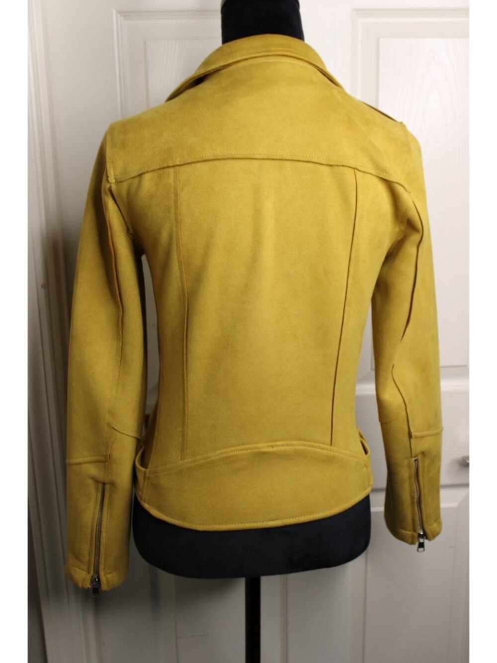 Blashe Mustard Yellow Faux Suede Moto Biker Jacket Size S Belted Zip Y2K - Picture 7 of 10